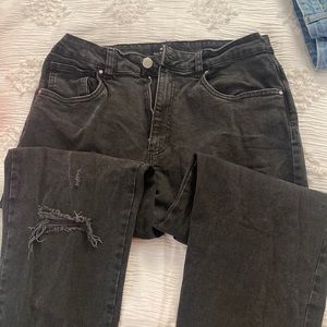 Black distressed cotton on stretch straight leg jeans